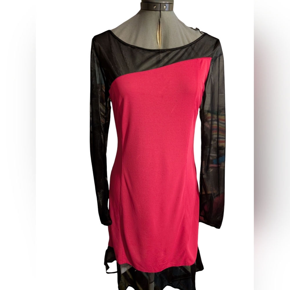 90s Vintage Mariella Burani Per Amuleti Rare Pink & Black Mesh Women'Dress Italy